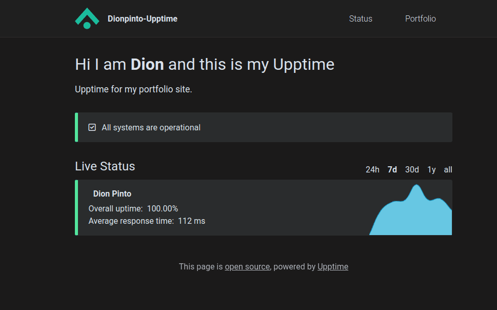 Upptime dark theme status page